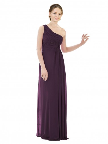 Affordable Draped One Shoulder Full Length Chiffon Bridesmaid Dress UK