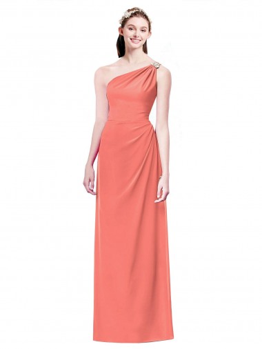 Affordable Draped Full Length One Shoulder Chiffon Bridesmaid Dress UK