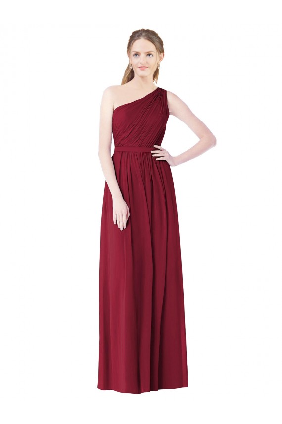 Affordable One Shoulder Full Length Long Chiffon Bridesmaid Dress. UK