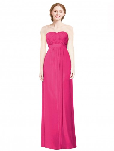 Affordable Full Length Strapless Long Chiffon Dress with Waistband UK