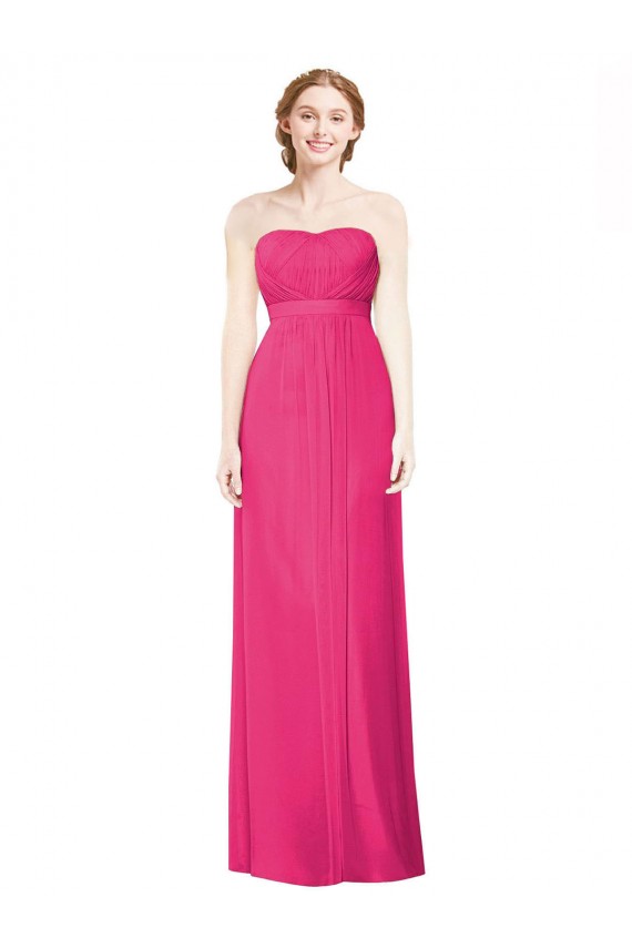 Affordable Full Length Strapless Long Chiffon Dress with Waistband UK