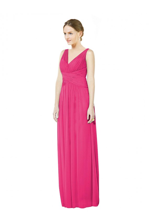 Affordable Sleeveless V-Neck Long Chiffon Bridesmaid Dress with V-Back UK