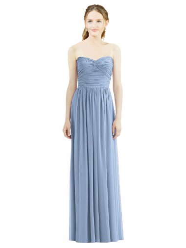 Affordable Strapless Long Chiffon Dress with Sweetheart Neckline And Draped Bodice UK