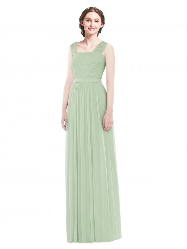 Affordable Sleeveless Chiffon Long Bridesmaid Dress with Shoulder Straps UK