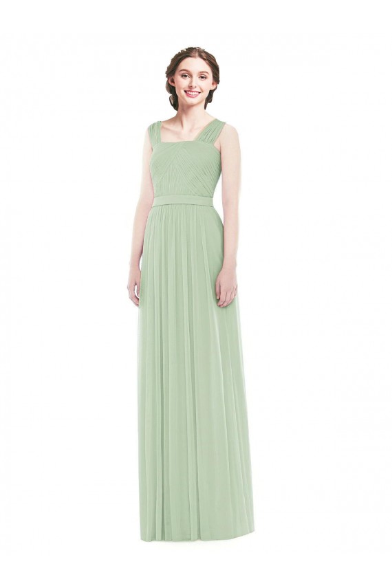 Affordable Sleeveless Chiffon Long Bridesmaid Dress with Shoulder Straps UK