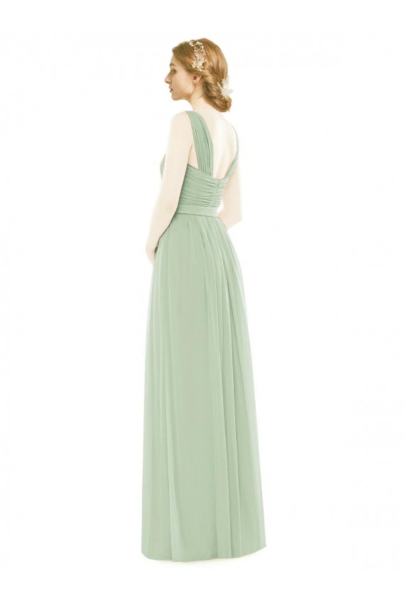 Affordable Sleeveless Chiffon Long Bridesmaid Dress with Shoulder Straps UK