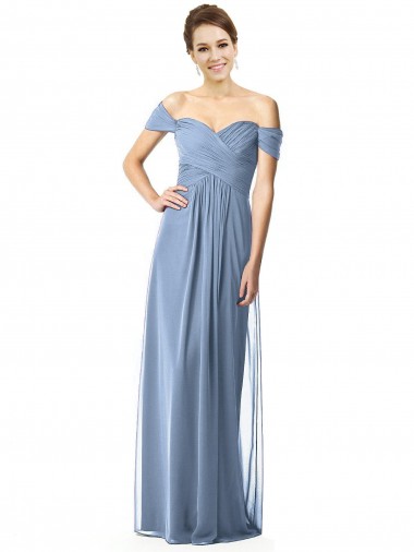 Affordable Off the Shoulder Chiffon Bridesmaid Dress with Draped Bodice UK