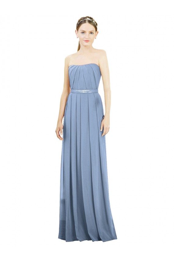 Affordable V-Pleat Chiffon Full-Length Strapless Bridesmaid Dress UK