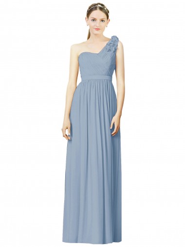 Affordable Flower Shoulder Draped One Shoulder Chiffon Bridesmaid Dress UK