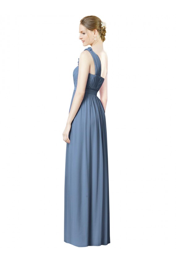 Affordable Flower Shoulder Draped One Shoulder Chiffon Bridesmaid Dress UK