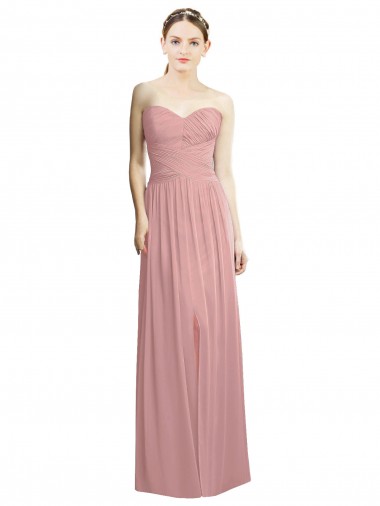 Affordable Crossover Draped Sweetheart Chiffon Bridesmaid Dress with Front Slit UK