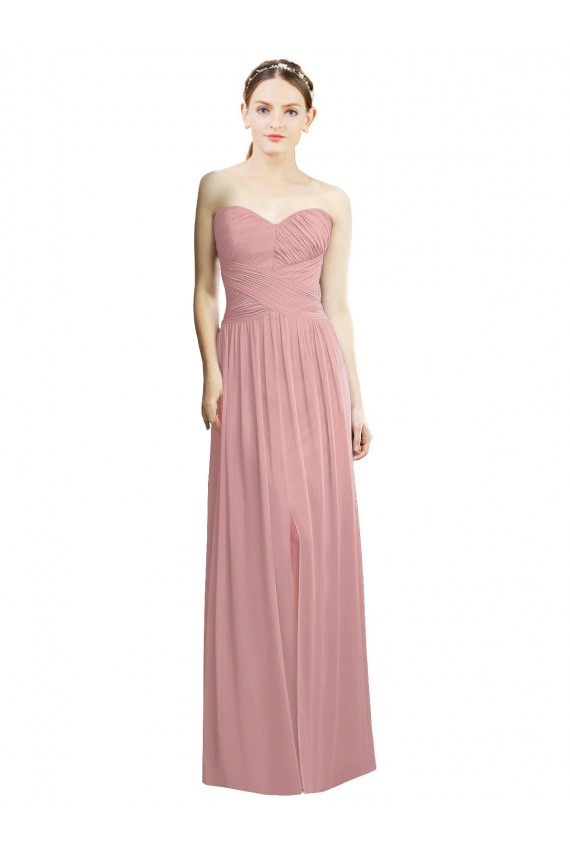 Affordable Crossover Draped Sweetheart Chiffon Bridesmaid Dress with Front Slit UK