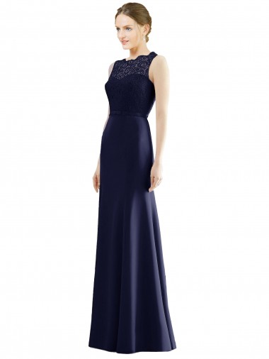 Affordable Lace Bodice Open Back Trumpet Chiffon Bridesmaid Dress with Bow Belt UK