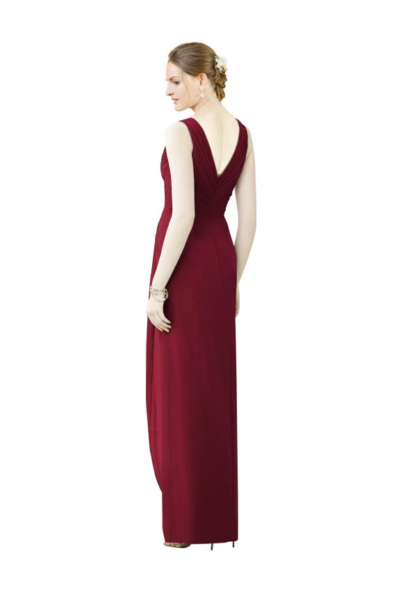 Affordable Draped Sleeveless Long Chiffon V-Neck Bridesmaid Dress UK