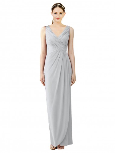 Affordable Draped Sleeveless Long Chiffon V-Neck Bridesmaid Dress UK
