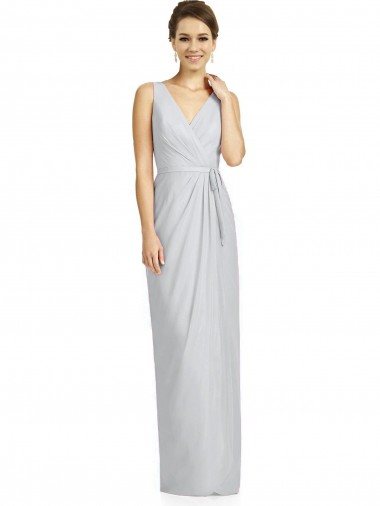 Affordable Draped V-Neck Cocktail Length Chiffon Bridesmaid Dress UK
