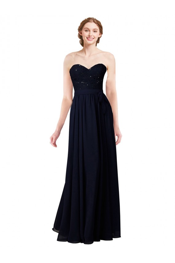 Affordable Strapless Chiffon Bridesmaids Dress with a Beaded Lace Sweetheart Bodice UK