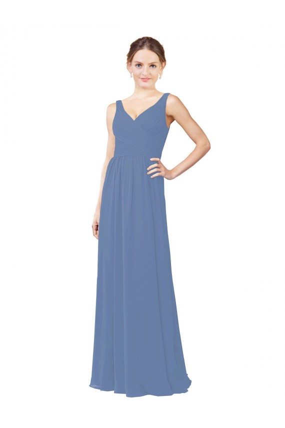 Affordable Draped V-Neck Luxe Chiffon Bridesmaid Dress UK
