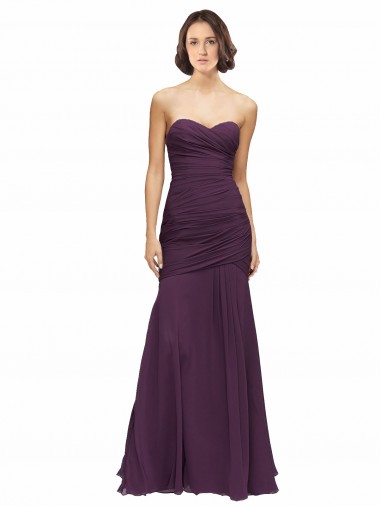 Affordable Full Length Chiffon Bridesmaid Dress with Sweetheart Neckline and Ruffles UK