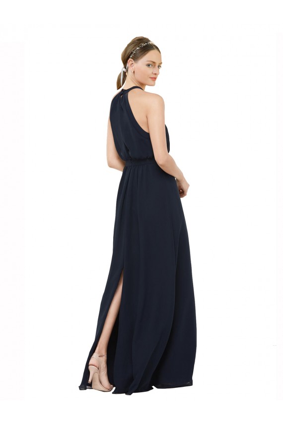 Affordable High Halter Neckline Chiffon Bridesmaid Dress with Slim Keyhole Back UK