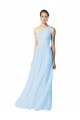Affordable One Shoulder Long Chiffon Bridesmaid Dress with Shirred Bodice and Front Keyhole UK