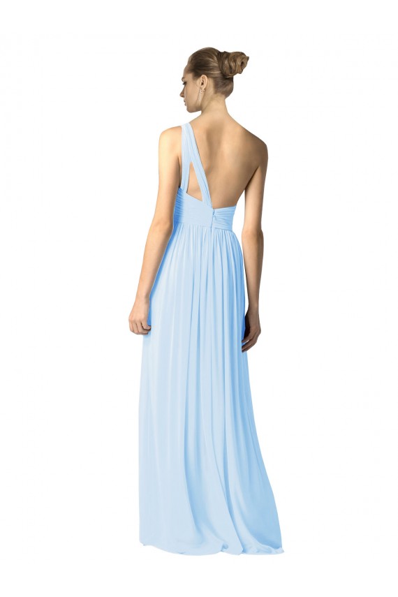 Affordable One Shoulder Long Chiffon Bridesmaid Dress with Shirred Bodice and Front Keyhole UK