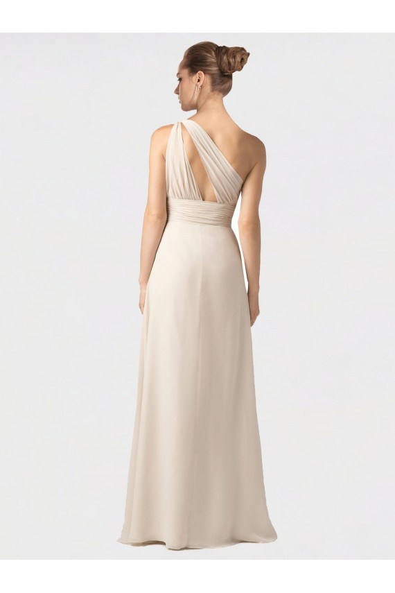 Affordable One Shoulder Full Length Chiffon Bridesmaid Dress with Shirred Bodice UK