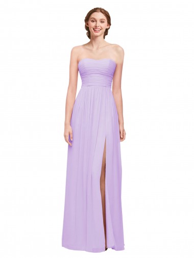 Affordable Strapless Mermaid Chiffon Bridesmaid Dress WITH High Side Slit and Ruffles UK
