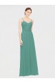 Affordable Rouched V-Neckline and Spaghetti Straps Long Chiffon Bridesmaid Dress UK