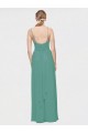 Affordable Rouched V-Neckline and Spaghetti Straps Long Chiffon Bridesmaid Dress UK