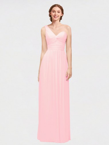 Affordable One Shoulder Twisted Waist Sweetheart Chiffon Bridesmaid Dress UK