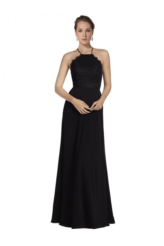 Affordable Lace Halter Neckline Chiffon A-Line Bridesmaid Dress with Sheer Back UK