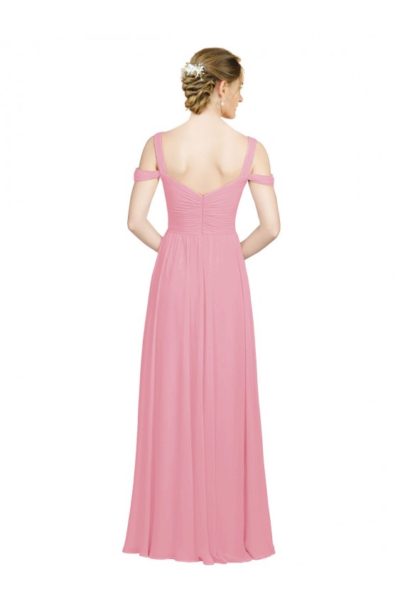 Affordable Sweetheart Long Chiffon Bridesmaid Dress with Off the Shoulder Straps UK