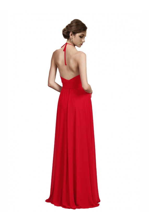 Affordable V-Neck Spaghetti Halter Strap Chiffon Bridesmaid Dress UK