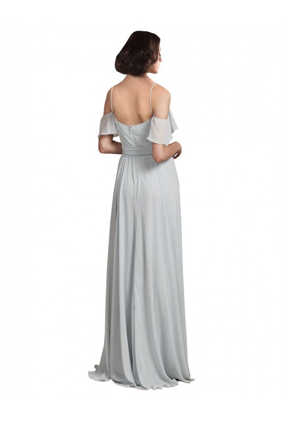 Affordable Off the Shoulder Spaghetti Strap Long Chiffon Bridesmaids Dress UK
