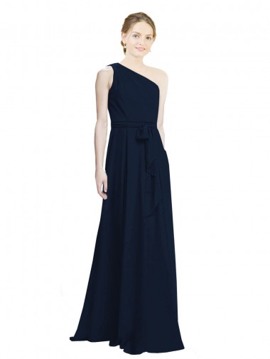 Affordable Long Chiffon Bridesmaid Dress with One Shoulder Neckline And Belt UK
