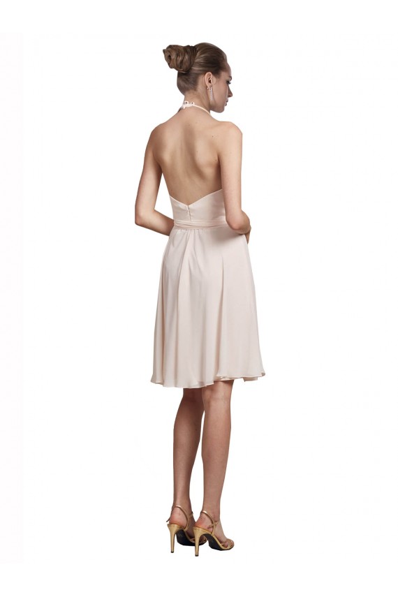 Affordable Short Knee Length Wrap Chiffon Halter Bridesmaids Dress UK