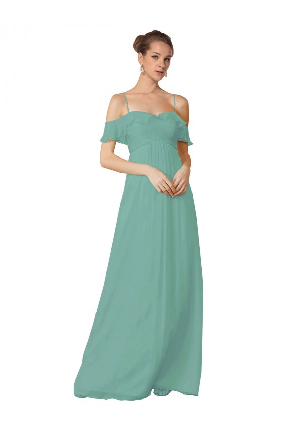 Affordable Hand-Ruched Chiffon Bridesmaid Dress with Flutter Sleeves UK