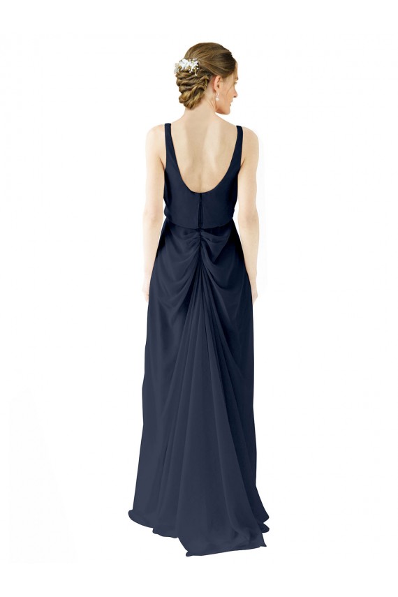 Affordable Scoop Neckline Fitted Long Chiffon Bridesmaid Dress Open Back UK