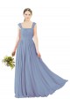 Affordable Square Neckline Sexy Open Back Long Chiffon Bridesmaid Dress UK