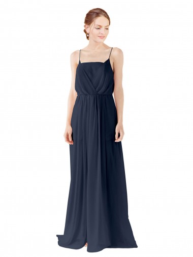 Affordable Spaghetti Straps Open Back Long Chiffon Bridesmaid Dress UK