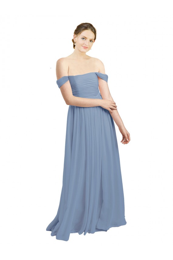 Affordable Long Floor Length Chiffon Bridesmaid Dress with Fluttering Off the Shoulder Straps UK