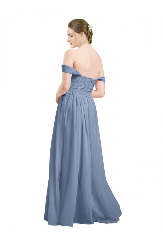 Affordable Long Floor Length Chiffon Bridesmaid Dress with Fluttering Off the Shoulder Straps UK