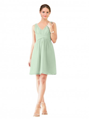 Affordable v-Neckline Short Knee Length Chiffon Bridesmaid Dress UK