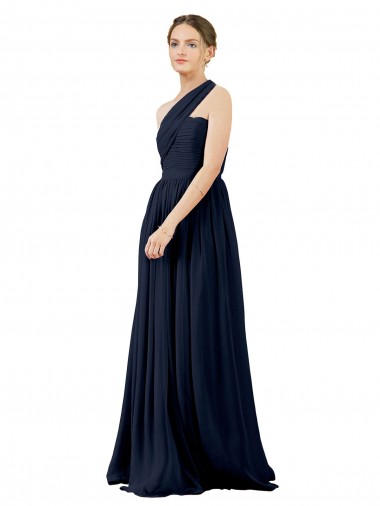 Affordable Draped One Shoulder Strapless Chiffon Bridesmaid Dress UK