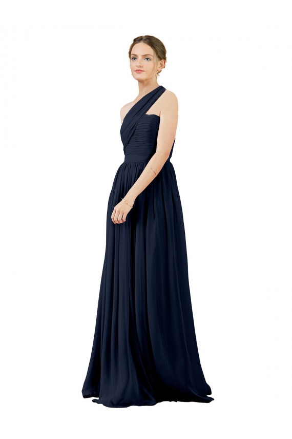 Affordable Draped One Shoulder Strapless Chiffon Bridesmaid Dress UK