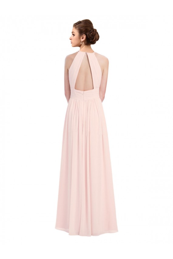 Affordable Sleeveless Chiffon High Neck Bridesmaid Dress with Diagonal Pleats UK