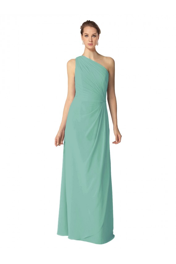 Affordable Long Chiffon One Shoulder Full Length Bridesmaid Dress UK