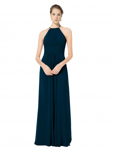 Affordable Spaghetti Strap Long Chiffon Halter A-Line Bridesmaid Dress UK