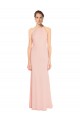 Affordable High Neck Long Chiffon Halter Bridesmaid Dress with Drape Chiffon Overlay UK